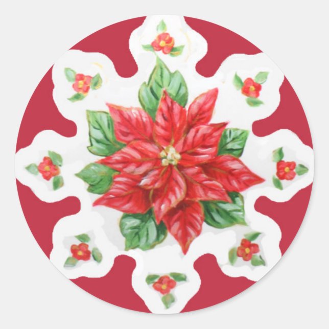 Weihnachtsaufkleber Poinsettia Runder Aufkleber (Vorderseite)