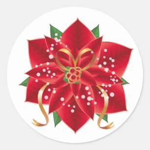 Weihnachtsaufkleber-Red Poinsettia Runder Aufkleber