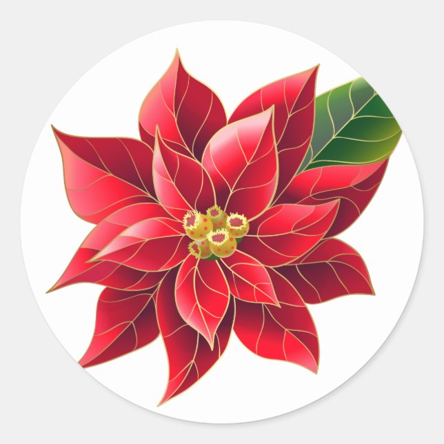 Weihnachtsaufkleber-Red Poinsettia Runder Aufkleber (Vorderseite)