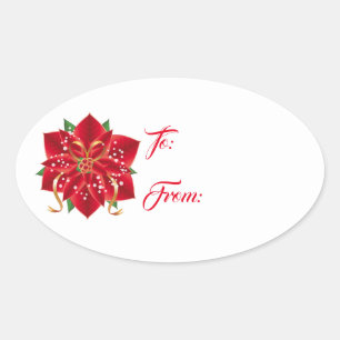 Weihnachtsaufkleber Rot Poinsettia Oval Sticker