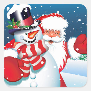 Weihnachtsaufkleber-Santa & Schneemann Quadratischer Aufkleber
