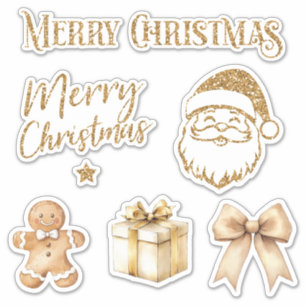 Weihnachtsaufkleber Set von 6 vergoldeten Glitzer Aufkleber