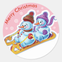 Weihnachtsaufkleber Snowmen Schneesport.