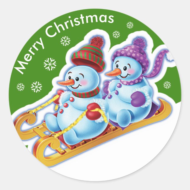 Weihnachtsaufkleber Snowmen Schneesport. Runder Aufkleber (Vorderseite)