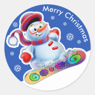 Weihnachtsaufkleber Snowmen Schneesport. Runder Aufkleber