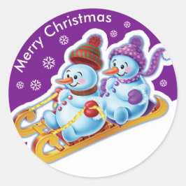 Weihnachtsaufkleber Snowmen Schneesport. Runder Aufkleber