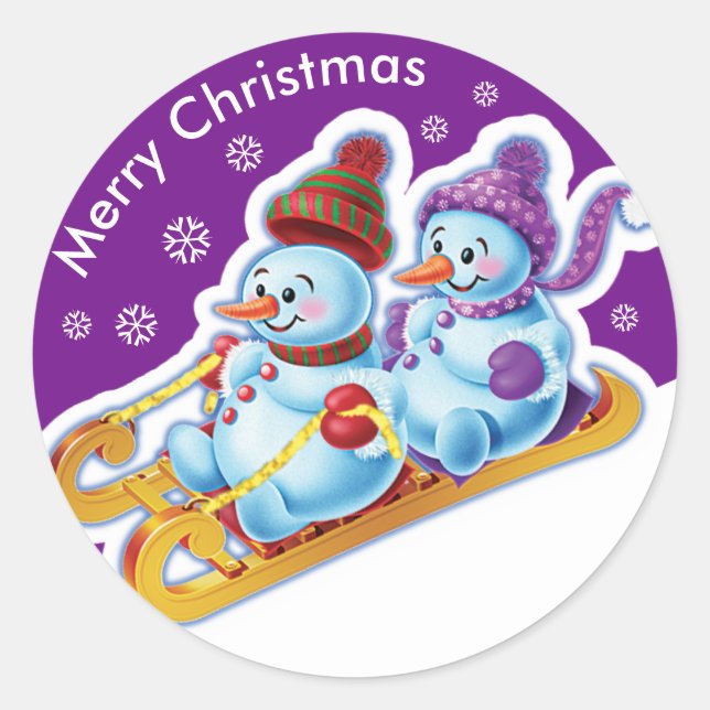 Weihnachtsaufkleber Snowmen Schneesport. Runder Aufkleber (Vorderseite)
