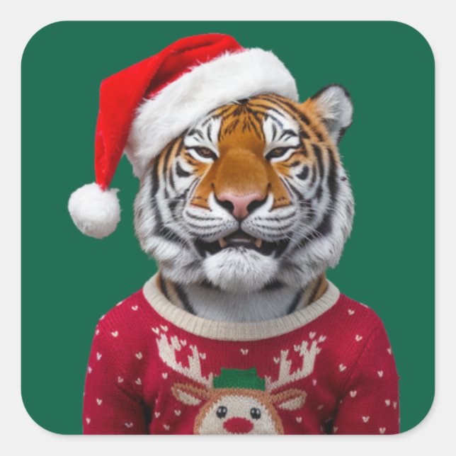 Weihnachtsaufkleber Tiger Quadratischer Aufkleber (Vorderseite)