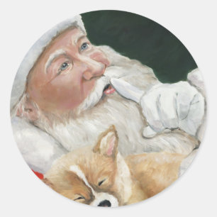 Weihnachtsaufkleber und Corgi Pup Weihnachtsaufkle Runder Aufkleber