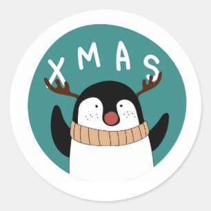 WEIHNACHTSAUFKLEBER VERRÜCKTER PENGUIN RUNDER AUFKLEBER