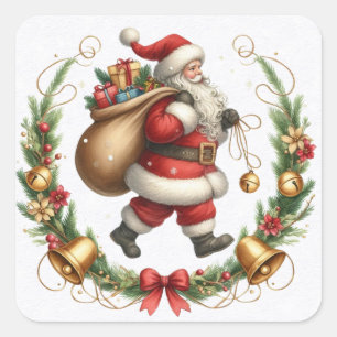 Weihnachtsaufkleber Vintage Weihnachtsmann Quadratischer Aufkleber