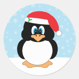 Weihnachtsaufkleber von Santa Penguin Runder Aufkleber