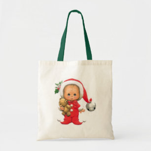 Weihnachtsbaby-Elf und Teddybär Tragetasche