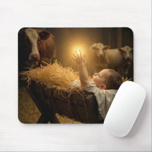 Weihnachtsbaby in einer Krippe Mousepad
