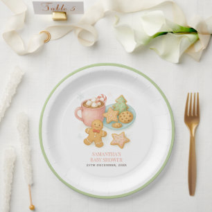 Weihnachtsbabyparty mit Keksen und Kakao Pappteller