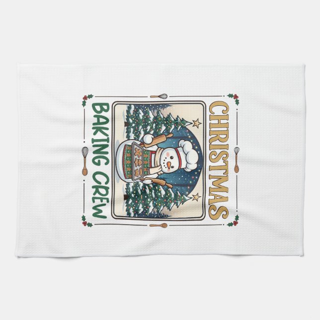 Weihnachtsbäcker-Crew Schneemann Chef Lebkuchen Co Geschirrtuch (Horizontal)