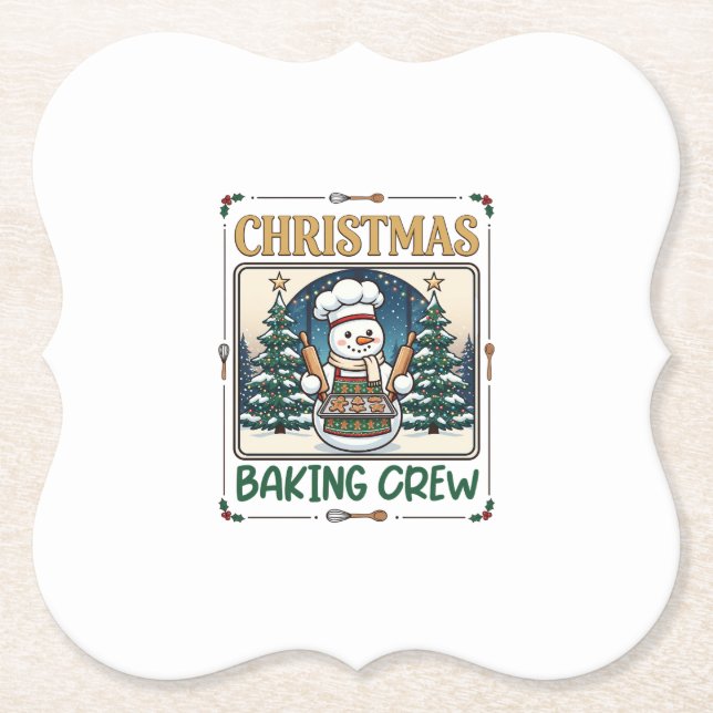 Weihnachtsbäcker-Crew Schneemann Chef Lebkuchen Co Untersetzer (Vorderseite)