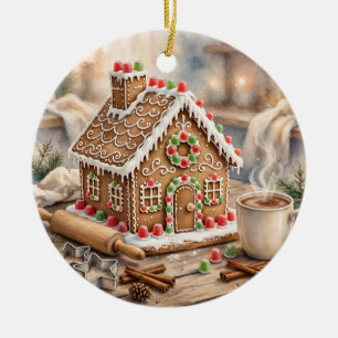 Weihnachtsbäckerei-Geschenk Lebkuchenhäuschen Wass Keramik Ornament
