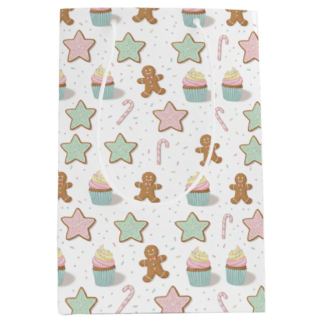 Weihnachtsbäckerei-Muster Mittlere Geschenktüte (Vorderseite)
