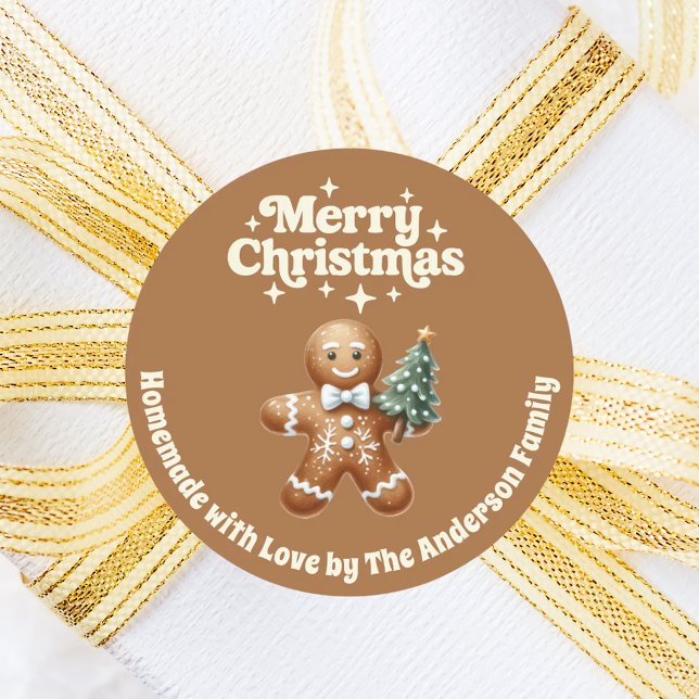 Weihnachtsbäckermann handgemachte Braunbeige Runder Aufkleber (Von Creator hochgeladen)
