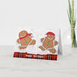 Weihnachtsbäckermann Schneegel mit karierten Feiertagskarte
