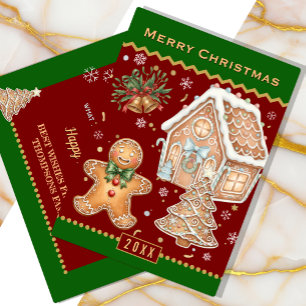 Weihnachtsbackkarte, Haus, Gingerbread Mann Feiertagskarte