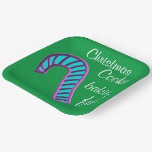 Weihnachtsbackspaß mit blauen rosa Zuckerstangen Pappteller