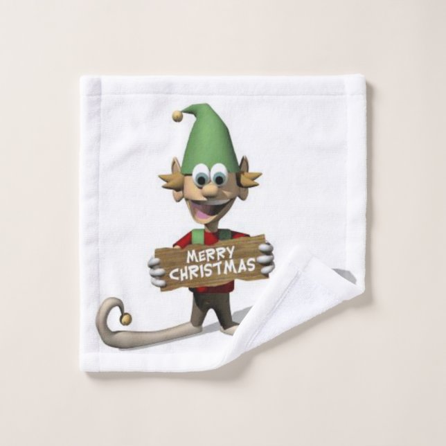 Weihnachtsbadehandtuch-Sets, Elf Badhandtuch Set (Waschlappen)