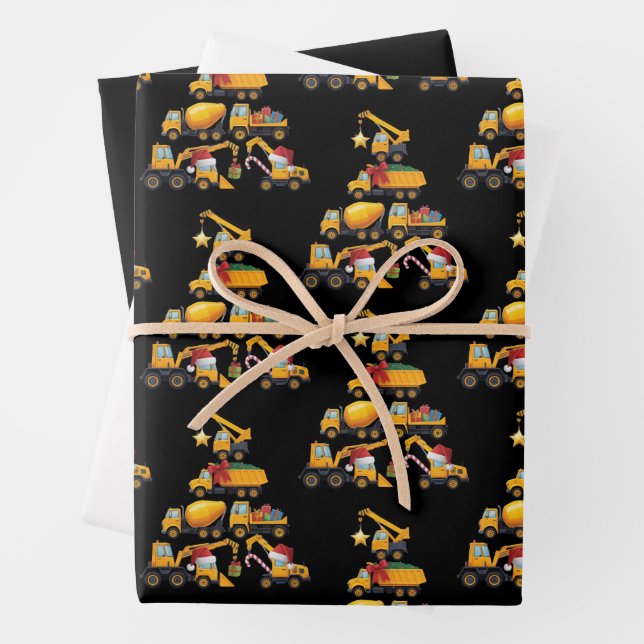 Weihnachtsbagger-Bau-LKW-Baum Geschenkpapier Set (Beispiel)