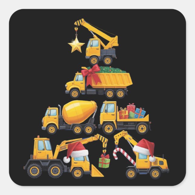 Weihnachtsbagger-Bau-LKW-Baum Quadratischer Aufkleber (Vorderseite)