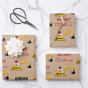 Weihnachtsbagger Individuelle Name Geschenkpapier Set