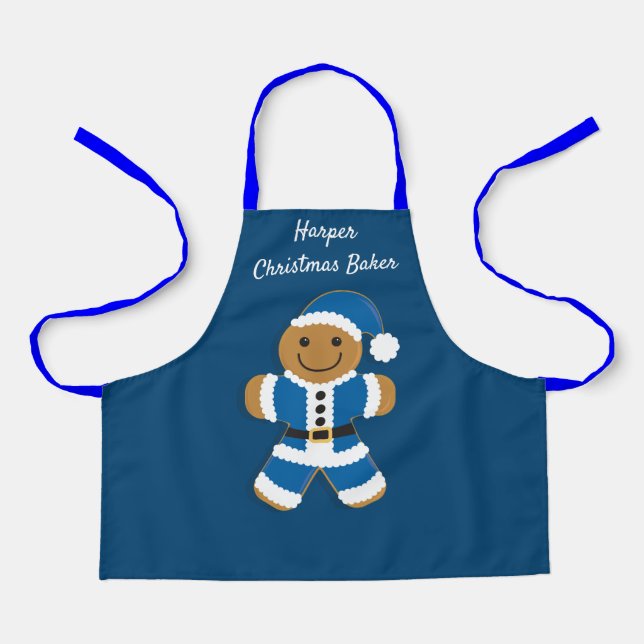Weihnachtsbaker Name Blue Santa Gingerbrot Mann Schürze (Vorderseite)
