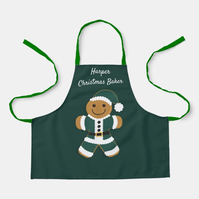 Weihnachtsbaker Name Green Santa Gingerbrei Mann Schürze (Vorderseite)