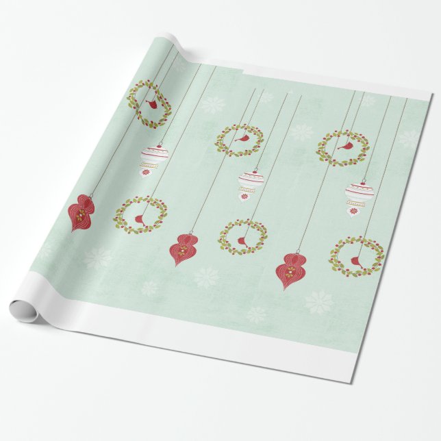 Weihnachtsbales Holly Ornamente Umschlagpapier Geschenkpapier (Ungerollt)