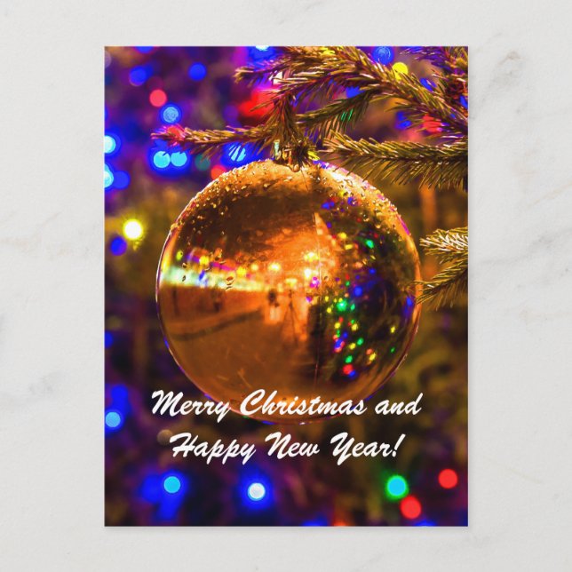 Weihnachtsball Gelbe Illumination Feiertagspostkarte (Vorderseite)