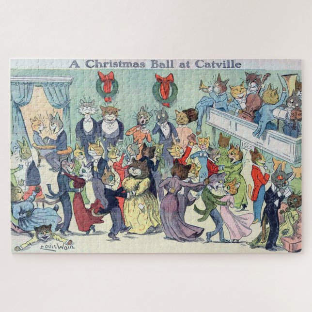 Weihnachtsball in Catville, Louis Wain Puzzle (Horizontal)