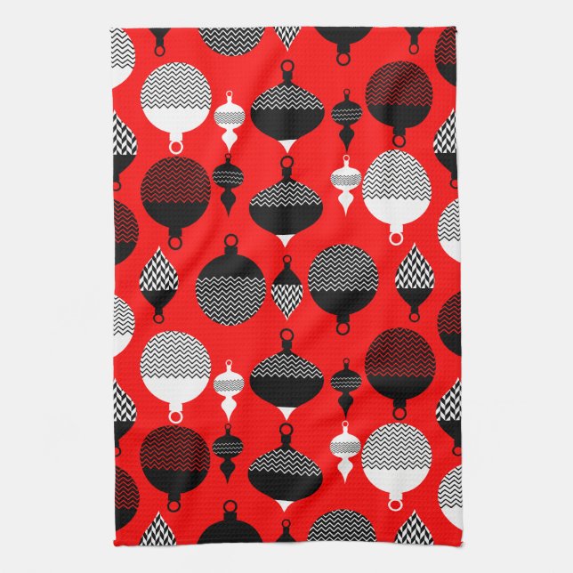 Weihnachtsball in Rot und Schwarz Retro Geschirrtuch (Vertikal)