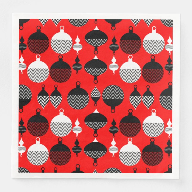 Weihnachtsball in Rot und Schwarz Retro Serviette (Vorderseite)
