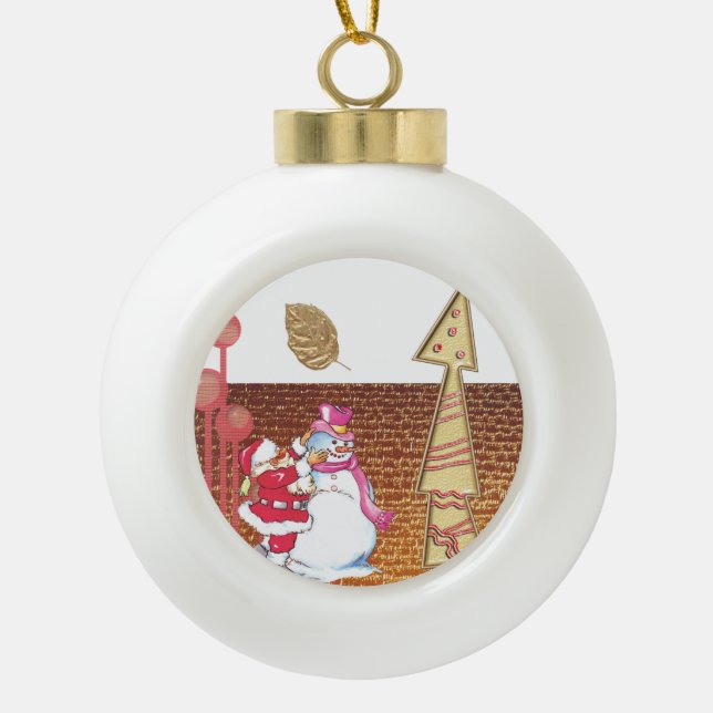 Weihnachtsball-Keramik, Snowman Keramik B Keramik Kugel-Ornament (Vorderseite)