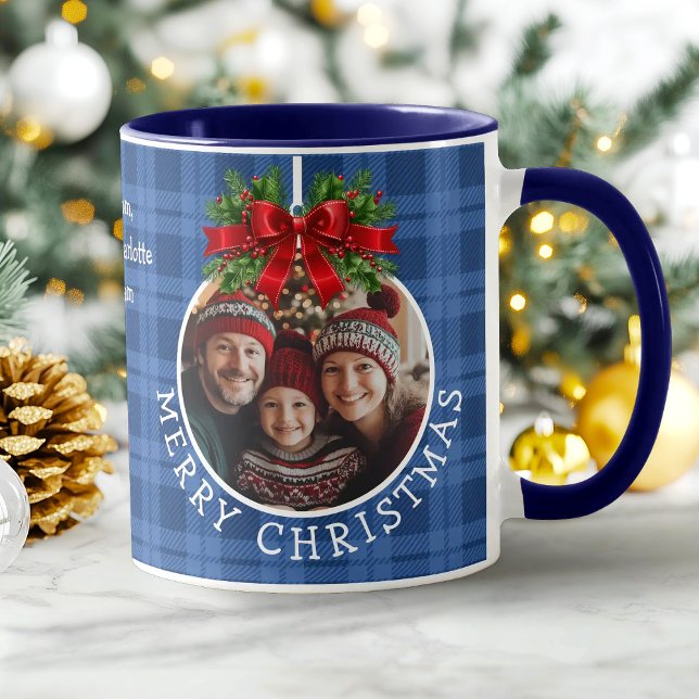 Weihnachtsball Ornament Foto Blue Buffalo Kariert Tasse (Christmas Ball Ornament Photo Blue Buffalo Plaid Mug)