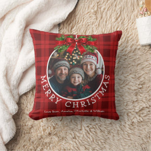 Weihnachtsball Ornament Foto Rotes Buffalo Kariert Kissen