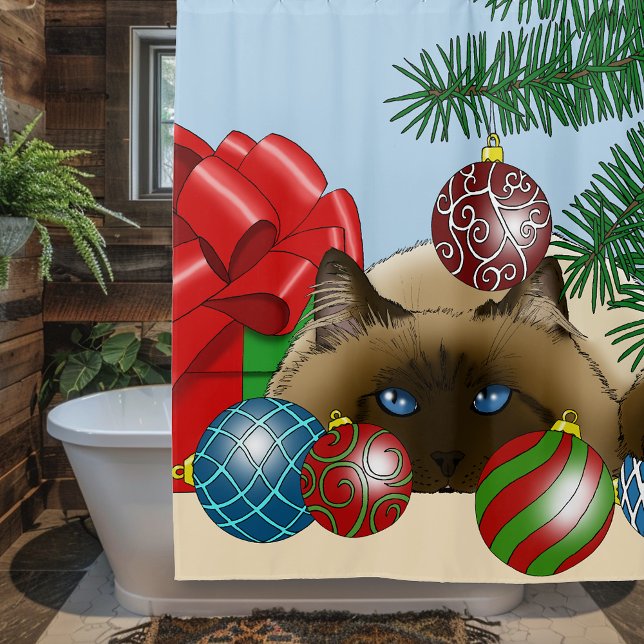 Weihnachtsball-Ornament-Katze Duschvorhang (Von Creator hochgeladen)