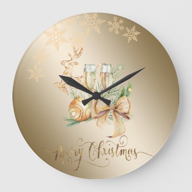 Weihnachtsball, Rentier, Weinglas, Schneeflocken  Große Wanduhr (Vorderseite)