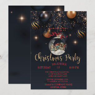 Weihnachtsball Retro-Auto Schwarze Unternehmensp Einladung