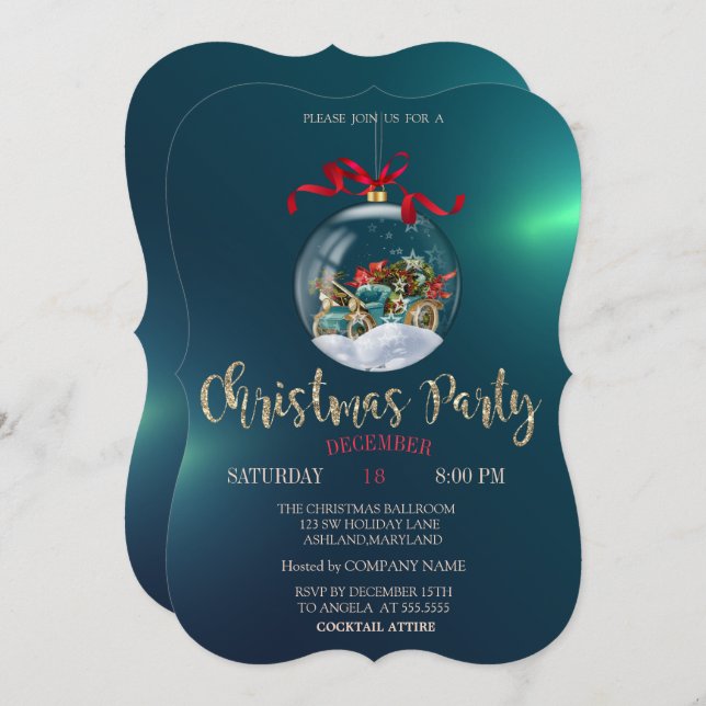 Weihnachtsball, Retro Car, Grüne Weihnachtsfirma Einladung (Vorne/Hinten)