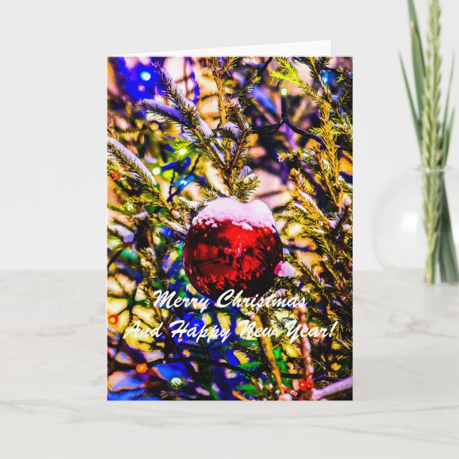 Weihnachtsball Rot Feiertagskarte (Vorderseite)