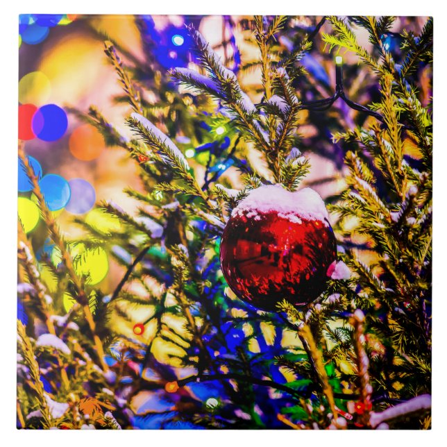 Weihnachtsball Rot Fliese (Vorderseite)