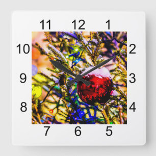 Weihnachtsball Rot Quadratische Wanduhr