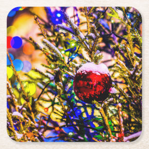 Weihnachtsball Rot Rechteckiger Pappuntersetzer