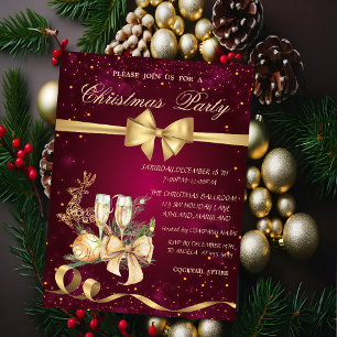 Weihnachtsball, Schleife, Rentier, Weinglas Party Einladung